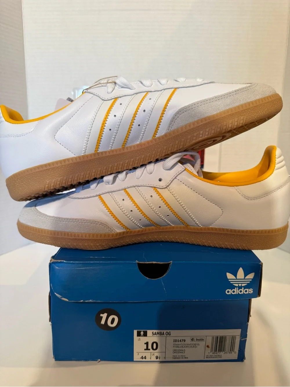 adidas Samba OG White with Yellow Trim and Gum Sole